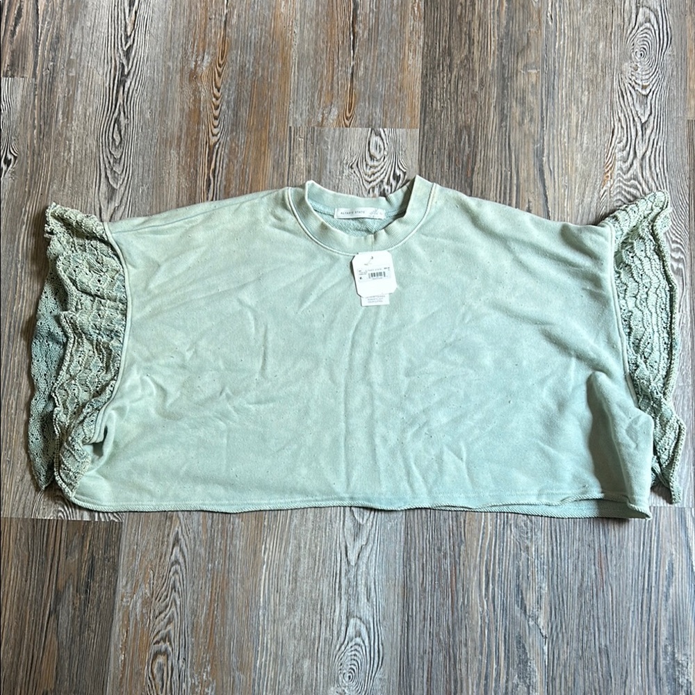 Altar'd State Sage Green Lace Sleeve Crop Top